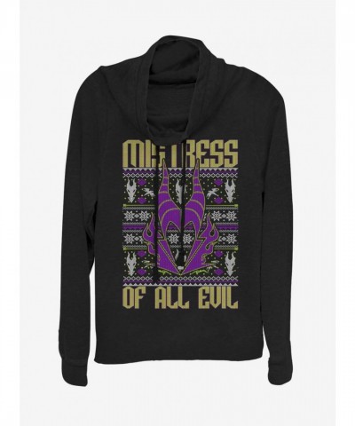 Disney Maleficent Evil Christmas Crew Sweatshirt - Lightweight Black Junior Size