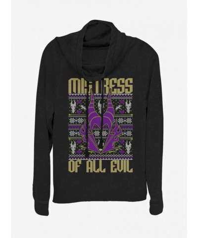 Disney Maleficent Evil Christmas Crew Sweatshirt - Lightweight Black Junior Size
