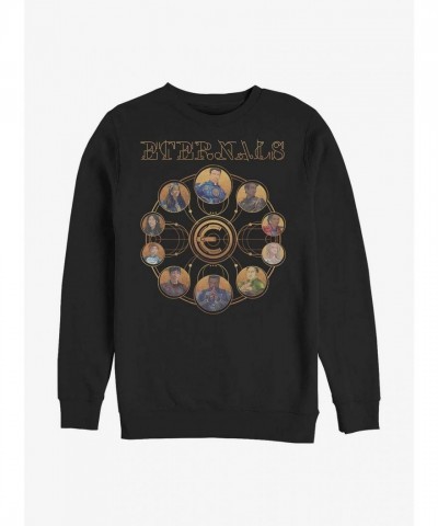 Marvel Eternals Gold Heroes Round Neck Sweatshirt - Black Men's