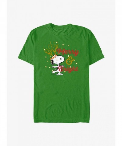 Snoopy Reindeer Merry & Bright Men's T-Shirt - Green