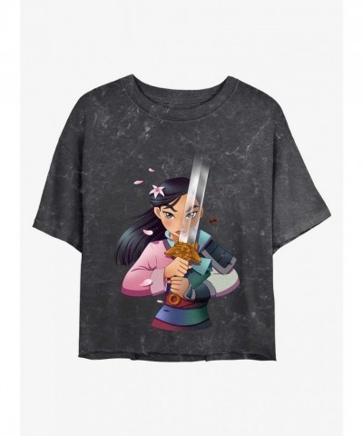 Disney Mulan Anime Mineral Wash Girls Crop T-Shirt - Multi Colors
