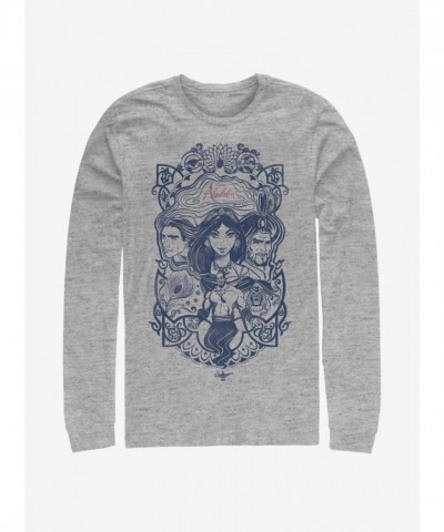 Disney Aladdin 2019 Retro Collage Long Sleeve T-Shirt - Grey