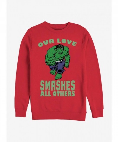 Marvel's Hulk Smashing Love Unisex Crewneck Sweatshirt - Red