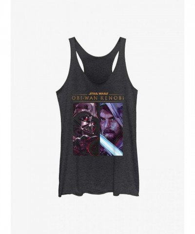 Obi-Wan Kenobi Graphic Tank Top for Girls - Black Raw Edge Design