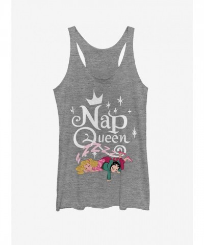 Disney Nap Queen Grey Tank Top for Girls - Ralph Breaks The Internet Aurora Design