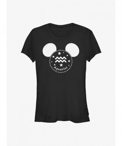 Disney Girls Zodiac Aquarius Mickey Mouse T-Shirt - Black