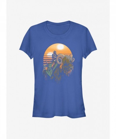 Mandalorian Bantha Riders T-Shirt for Girls - Blue, Lightweight Cotton
