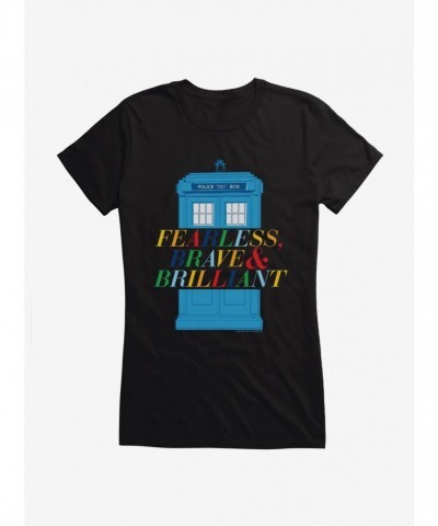 Doctor Who Brilliant Fearless Brave Tardis Girls Black Fitted Tee