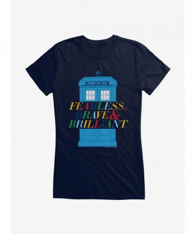 Doctor Who Brilliant Fearless Brave Tardis Girls Black Fitted Tee