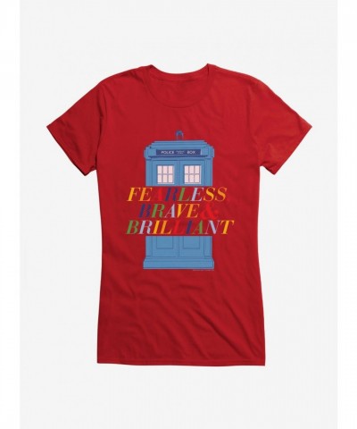 Doctor Who Brilliant Fearless Brave Tardis Girls Black Fitted Tee