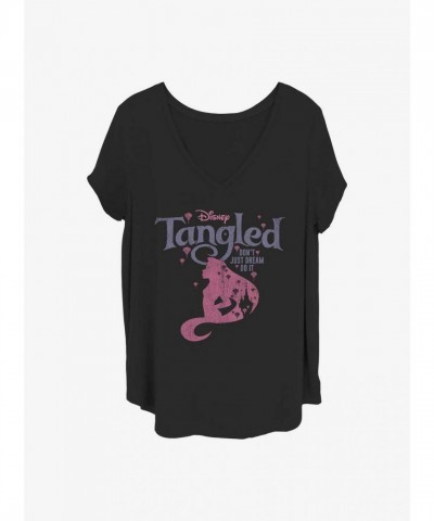 Disney Plus Size T-Shirt for Girls - Tangled Rapunzel Silhouette - Black