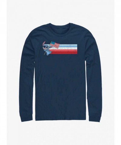 Disney Lilo & Stitch Patriotic Blue Long Sleeve T-Shirt for Men