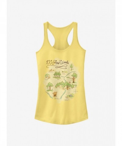 Disney Classic Winnie The Pooh 100 Acre Wood Map Girls Tank Top - Yellow