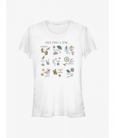 Disney Princess Grid Design Girls T-Shirt - Junior Sizes White