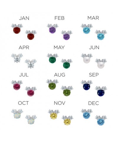 Minnie Mouse Birthstone Earrings in Platinum for Girls by CRISLU