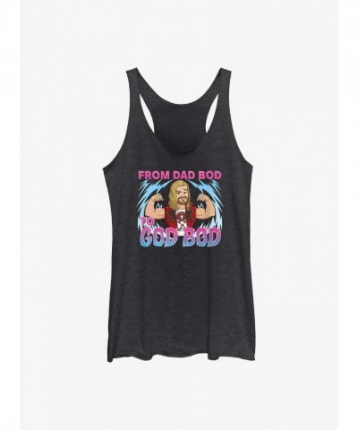 Marvel Dad Bod to God Bod Thor Love and Thunder Girls Tank Top - Black